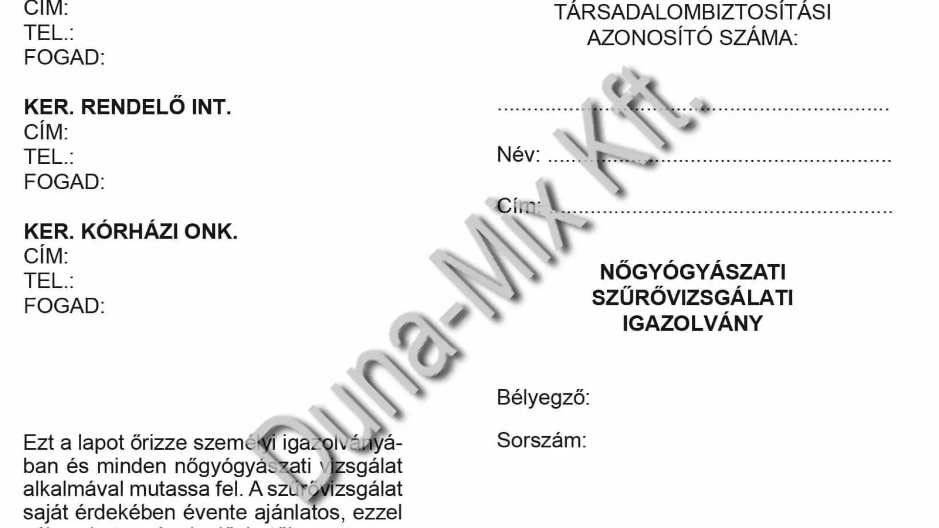 Nőgyógyászati igazolás 